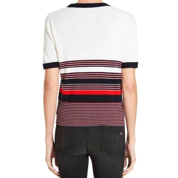 Rag & Bone $295 Krista Wool Red Striped Short Sleeve Crew Neck Sweater Top XS - Picture 8 of 12